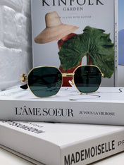 TRIOMPHE SUNGLASS 497821 IN GOLD METAL DARK TEAL LENSES