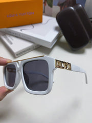 MASCOT PILOT SQUARE SUNGLASS 581377 IN WHTIE ACETATE GOLD METAL