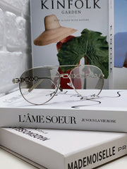 CHAIN PILOT SUNGLASS 581379 IN SILVER METAL LIGHT GREY SMOKE LENSES