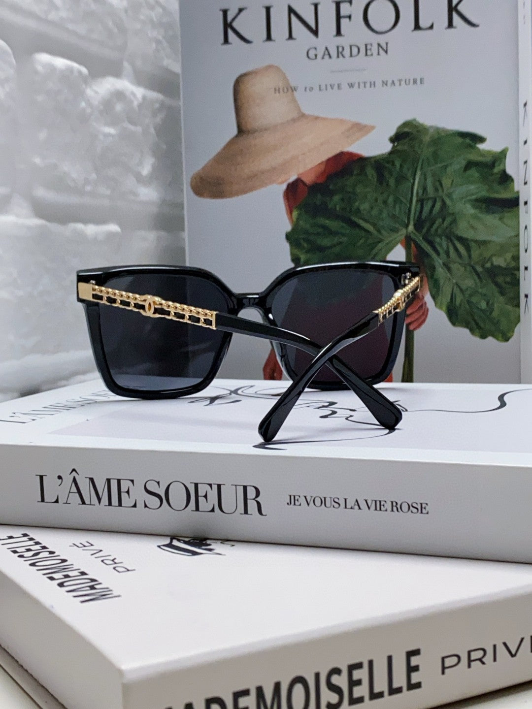 SQUARE SUNGLASSES 632886 IN BLACK ACETATE METAL FRAME EMBOSSED LOGO