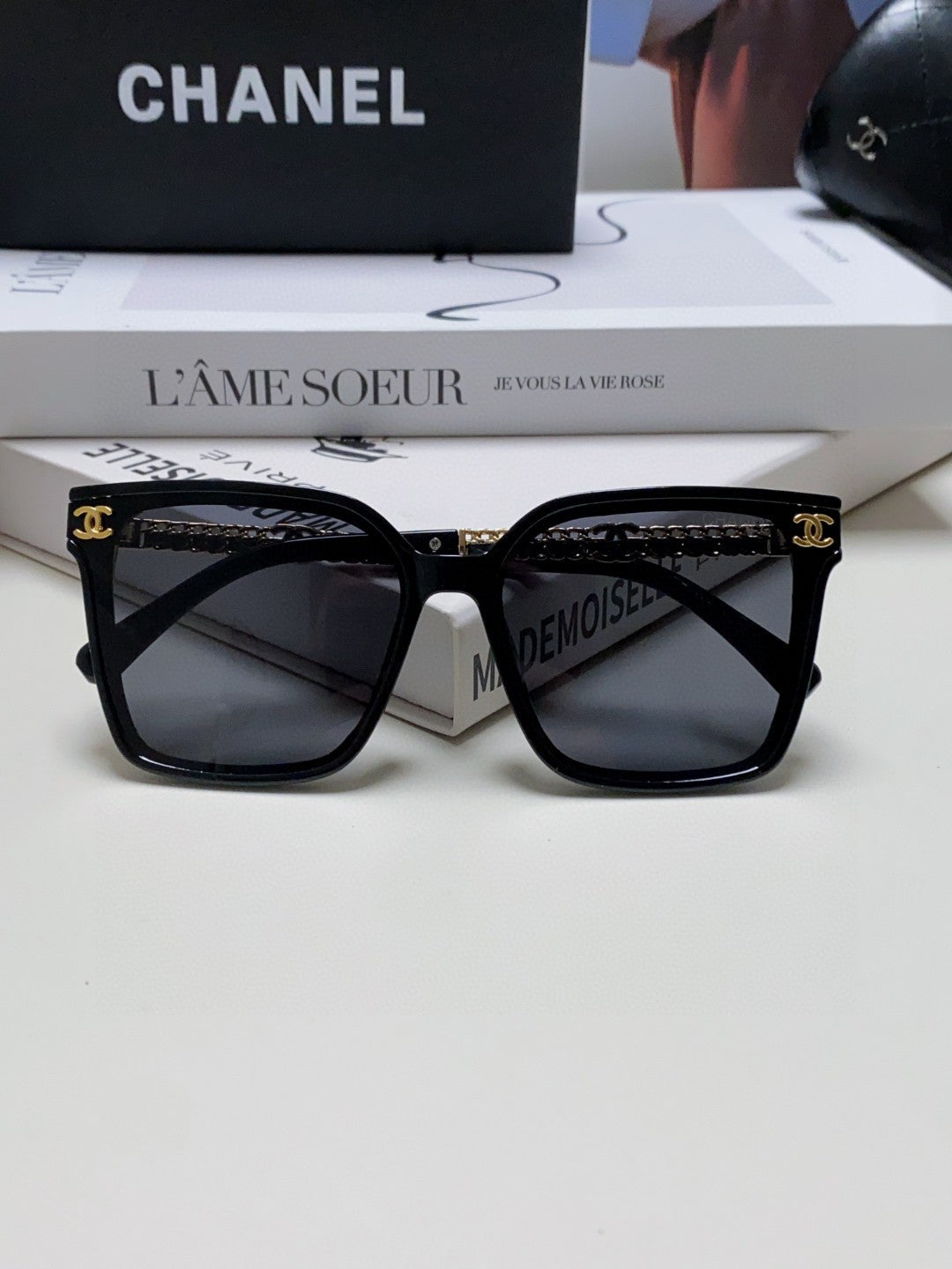 SQUARE SUNGLASSES 632886 IN BLACK ACETATE METAL FRAME EMBOSSED LOGO