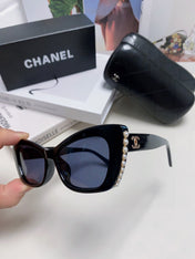 CAT EYE SUNGLASSES 632701 IN BLACK ACETATE EMBOSSED PEARL