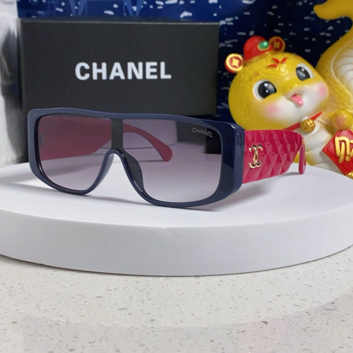 SQUARE SUNGLASSES 641780 IN BLUE ACETATE PINK FRAME