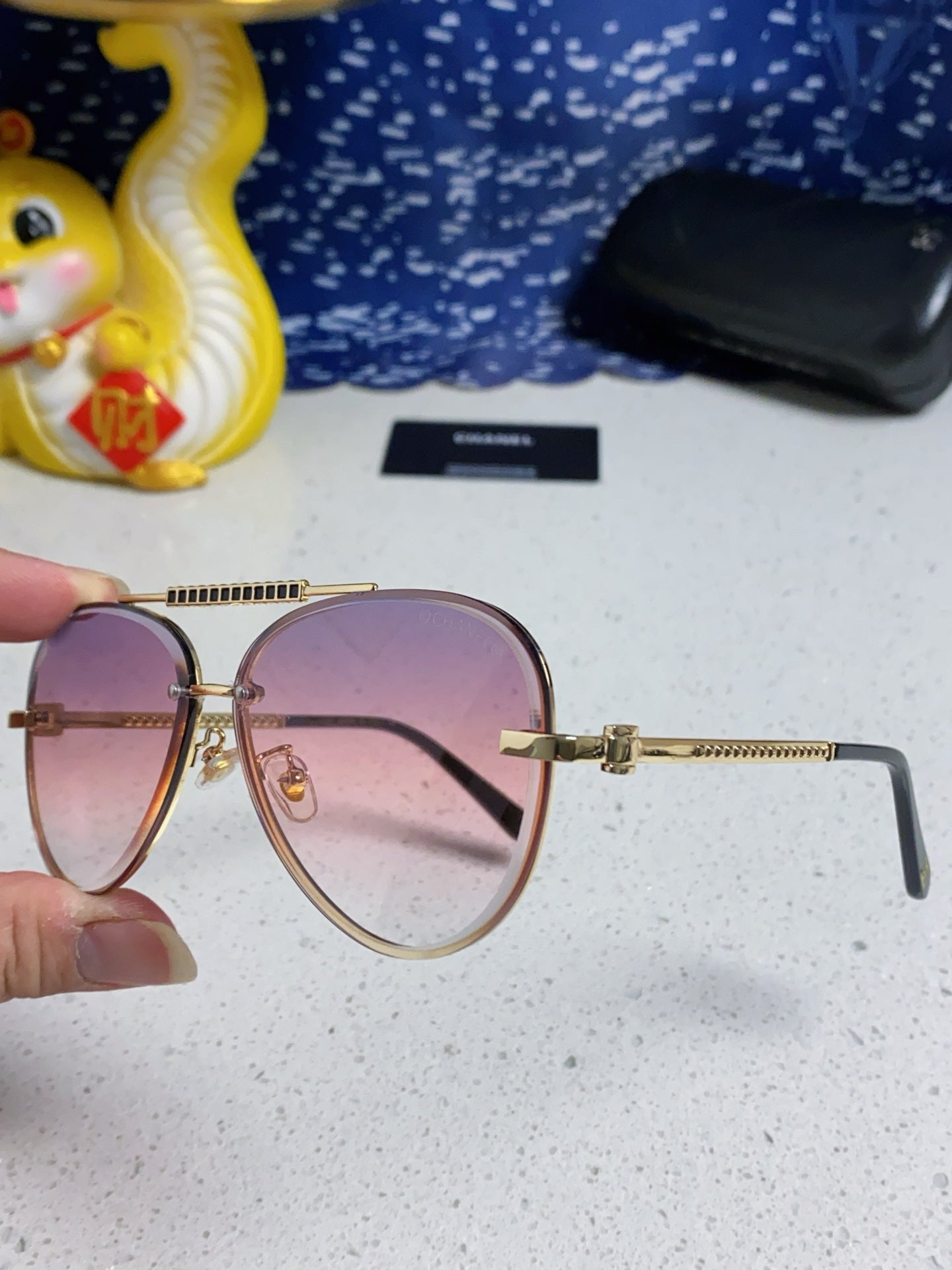 CAT EYE SUNGLASSES 641934 IN GOLD METAL PINK SMOKE LENSES