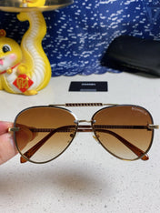 CAT EYE SUNGLASSES 641935 IN GOLD METAL BROWN SMOKE LENSES