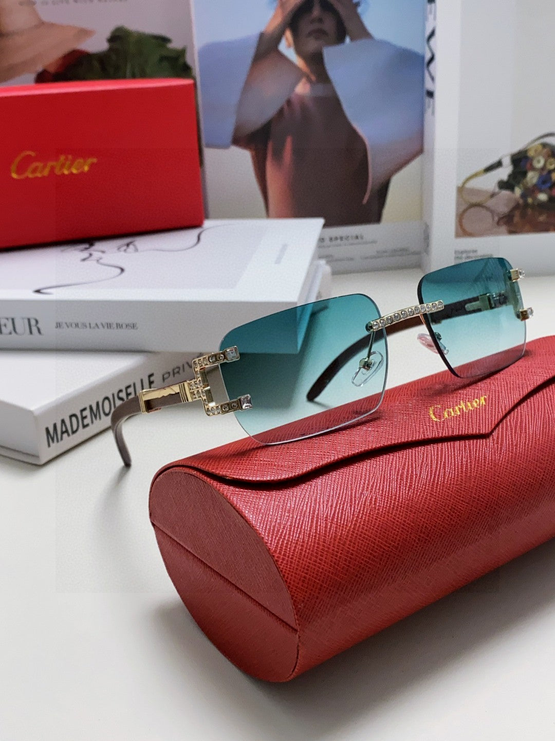 CRYSTAL STUDDED C DE RECTANGULAR FRAME SUNGLASSES 533159 IN METAL