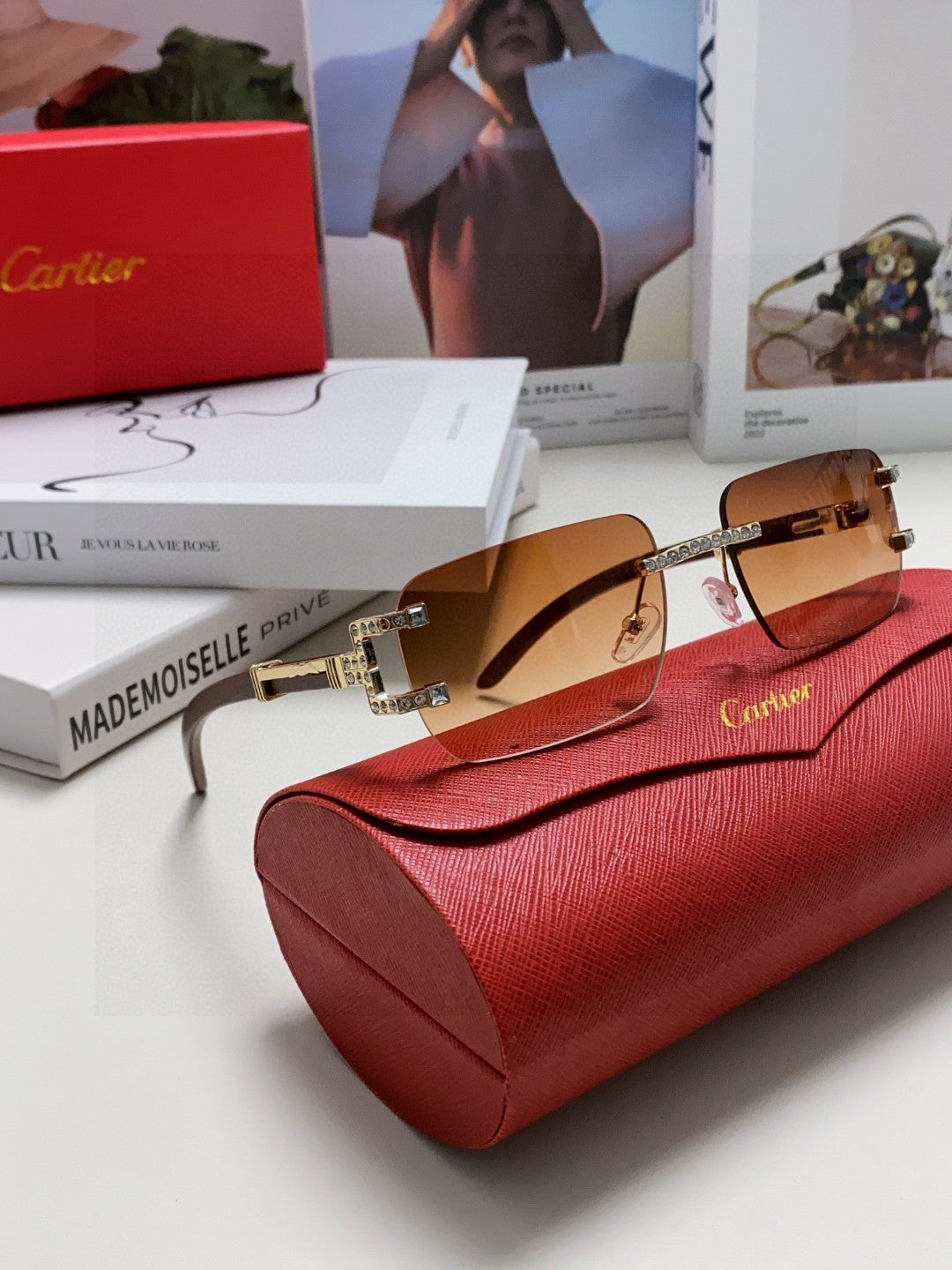 CRYSTAL STUDDED C DE RECTANGULAR FRAME SUNGLASSES 533159 IN METAL