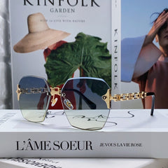 CHAIN SQUARE SUNGLASSES 570259 IN GOLD METAL GREY YELLOW SMOKE LENS