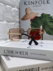 SQUARE SUNGLASSES 570262 IN GOLD METAL LIGHT BROWN LENS