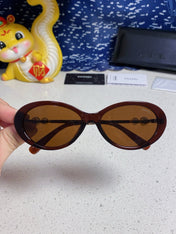 OVAL SUNGLASSES 640342 IN BROWN CLEAR ACETATE METAL FRAME