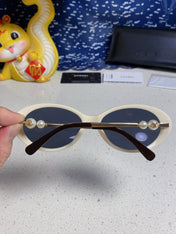 OVAL SUNGLASSES 640343 IN IVORY BROWN ACETATE METAL FRAME EMBOSSED PEARL