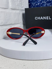 OVAL SUNGLASSES 640344 IN BLACK RED ACETATE METAL FRAME EMBOSSED PEARL