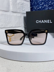 SQUARE SUNGLASSES 641807 IN BLACK ACETATE LIGHT BROWN LENSES