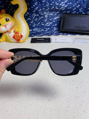 BUTTERFLY SUNGLASSES 641816 IN BLACK ACETATE GOLD METAL LOGO