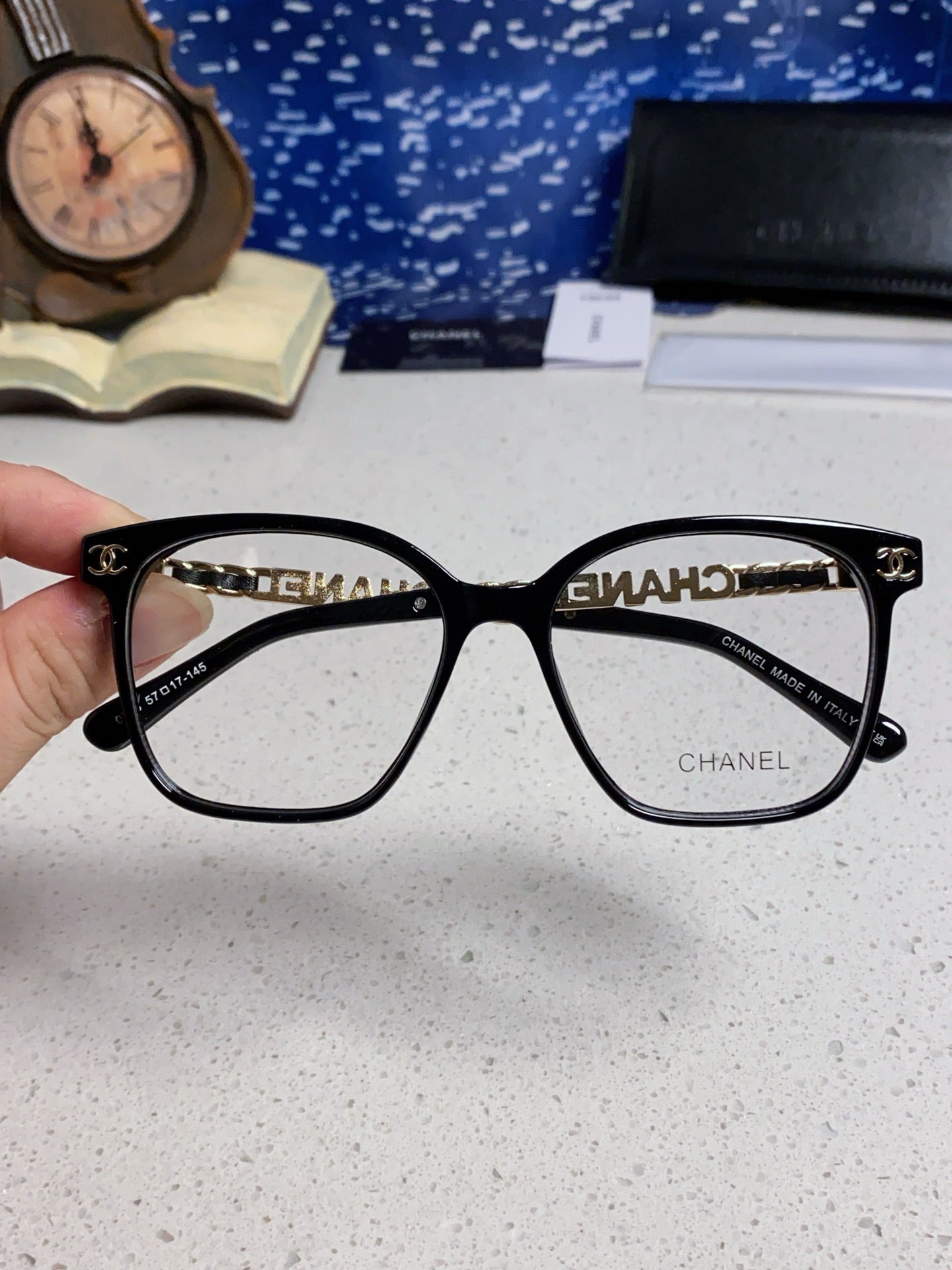 SQUARE SUNGLASSES 632030 IN BLACK ACETATE CLEAR LENSES