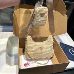 HOBO CROCHET MINI BAG 20 IN BEIGE WOVEN RAFFIA GOLD HARDWARE