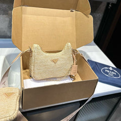 HOBO CROCHET MINI BAG 20 IN BEIGE WOVEN RAFFIA GOLD HARDWARE