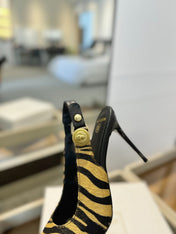 BALMAIN 25S SLINGBACK EVA 95MM IN YELLOW AND BLACK ZEBRA PRINT CALFSKIN