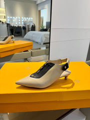 ALLURE HIGH 4.5 CM SLINGBACK IN SAND BROWN MIX BLACK CALFSKIN