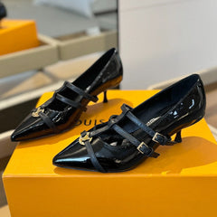 HIGH PUMP 5 CM TRIPLE-STRAP IN BLACK PATENT CALFSKIN