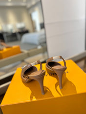 HIGH HEEL 75 MM SLINGBACK IN BRONZE BROWN CALFSKIN WITH CRYSTAL