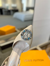 HIGH HEEL 75 MM SLINGBACK IN NUDE BEIGE CALFSKIN WITH CRYSTAL