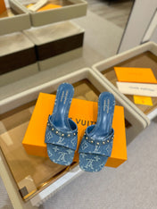 LV X TM 6AM HIGH 4 CM MULE IN NAVY BLUE MONOGRAM DENIM