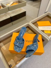 LV X TM 6AM HIGH 4 CM MULE IN NAVY BLUE MONOGRAM DENIM