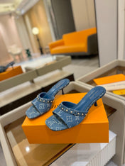 LV X TM 6AM HIGH 4 CM MULE IN NAVY BLUE MONOGRAM DENIM