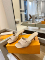 LV X TM 6AM HIGH 4 CM MULE IN LINEN TAN CALFSKIN