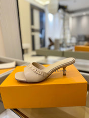 LV X TM 6AM HIGH 4 CM MULE IN LINEN TAN CALFSKIN