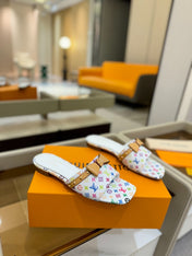 LV X TM 6AM FLAT MULE IN WHITE MONOGRAM CALFSKIN