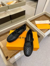 ROMY FLAT BALLERINA IN BLACK MESH CALFSKIN