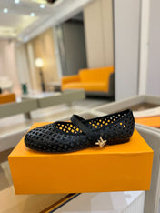 ROMY FLAT BALLERINA IN BLACK MESH CALFSKIN