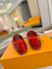 ROMY FLAT BALLERINA IN CHERRY RED MESH PATENT CALFSKIN