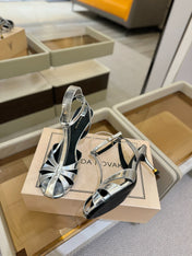 HIGH SANDALS 75 MM IN SILVER CALFSKIN