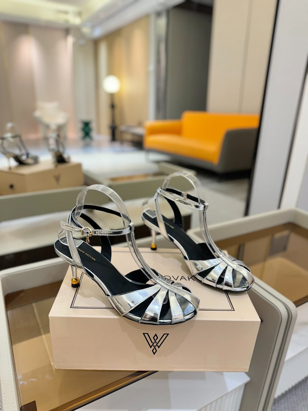 HIGH SANDALS 75 MM IN SILVER CALFSKIN