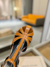 HIGH SANDALS 75 MM IN CINNAMON BROWN CALFSKIN