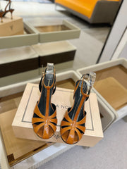 HIGH SANDALS 75 MM IN CINNAMON BROWN CALFSKIN