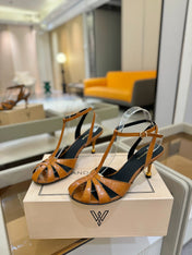 HIGH SANDALS 75 MM IN CINNAMON BROWN CALFSKIN