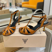 HIGH SANDALS 75 MM IN CINNAMON BROWN CALFSKIN