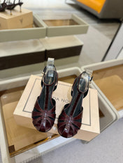 HIGH SANDALS 75 MM IN MAHOGANY RED PATENT CALFSKIN