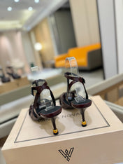 HIGH SANDALS 75 MM IN MAHOGANY RED PATENT CALFSKIN