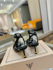 HIGH SANDALS 75 MM IN BLACK PATENT CALFSKIN