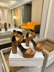 BALMAIN 25S WEDGE HEELS 105MM IN DARK BROWN CALFSKIN GOLD HARDWARE