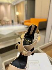 BALMAIN 25S WEDGE HEELS 105MM IN BEIGE CALFSKIN GOLD HARDWARE