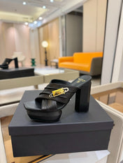 BALMAIN 25S WEDGE HEEL SANDALS 100MM IN BLACK CALFSKIN