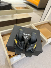 BALMAIN 25S HIGH HEEL SANDALS 95MM IN BLACK CALFSKIN