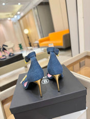 BALMAIN 25S HIGH HEELS 95MM IN BLUE DENIM