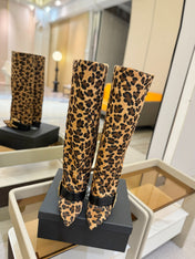 BALMAIN 26S KNEE-HIGH BOOTS 100 MM IN LEOPARD PRINT PONY HAIR